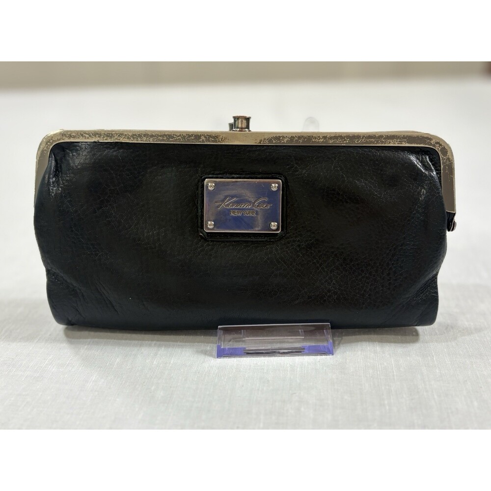 Kenneth Cole Women’s Black Leather Wallet with Fully Lined Cheetah Print